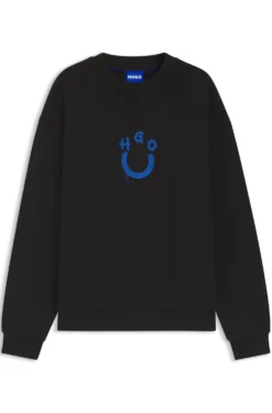 Cotton-terry sweatshirt with Happy HUGO