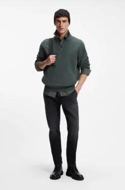 Cotton-terry sweatshirt with quarter zip