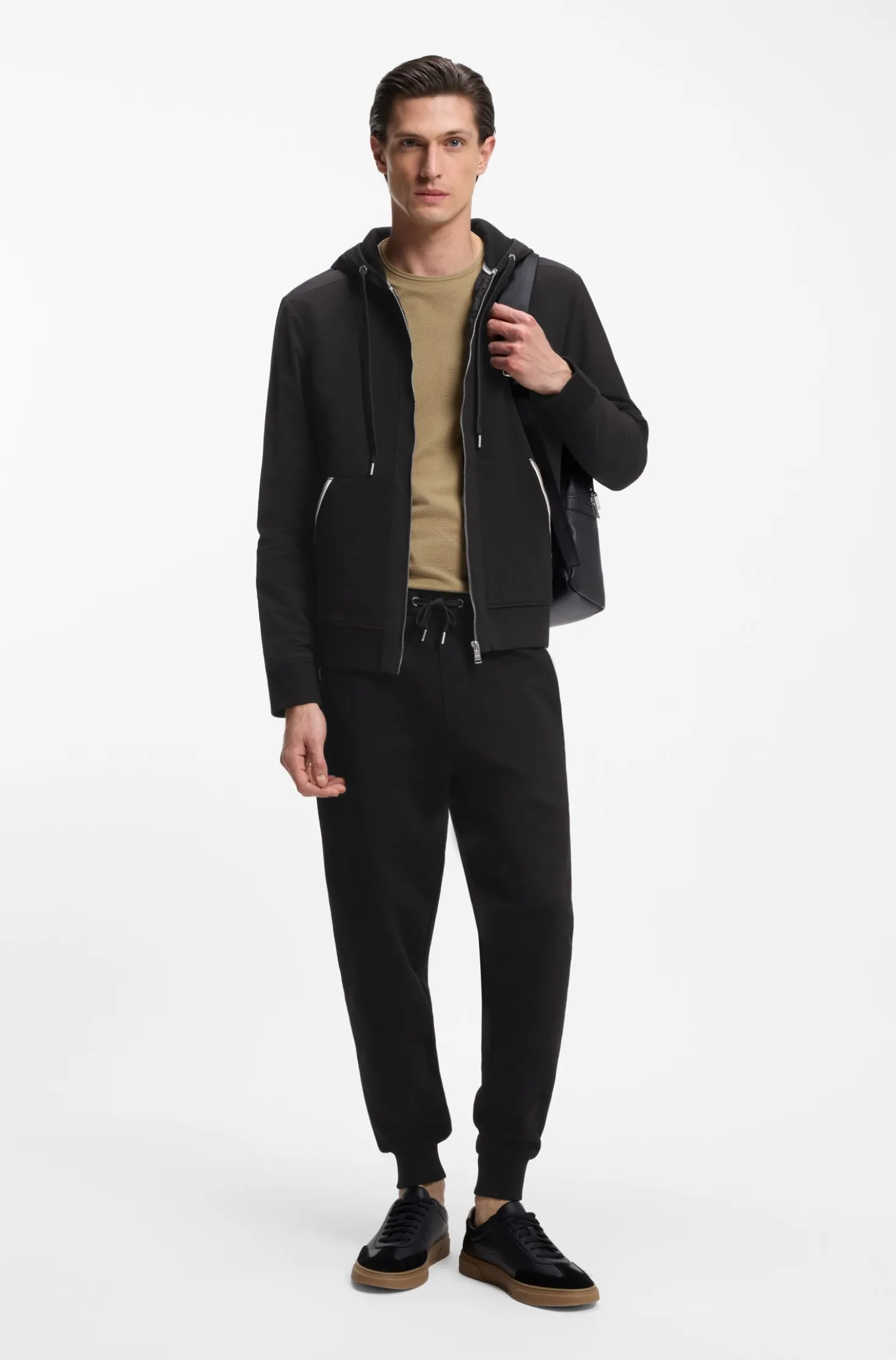Cotton-terry tracksuit bottoms with signature stripes