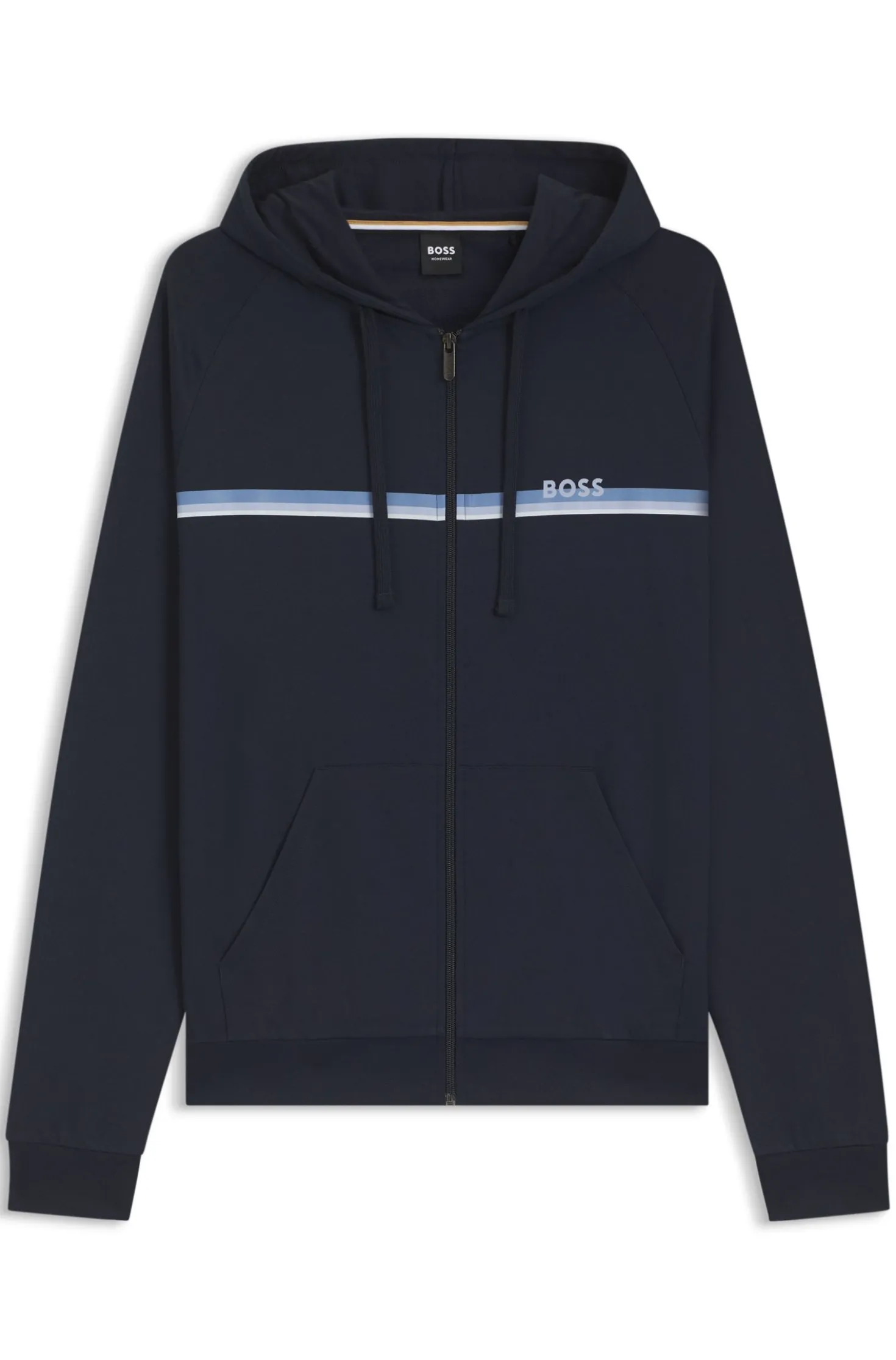 Cotton-terry zip-up hoodie with stripes and logo