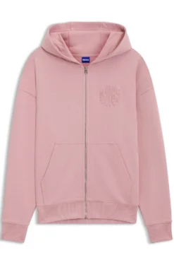 Cotton-terry zip-up hoodie with embossed logos