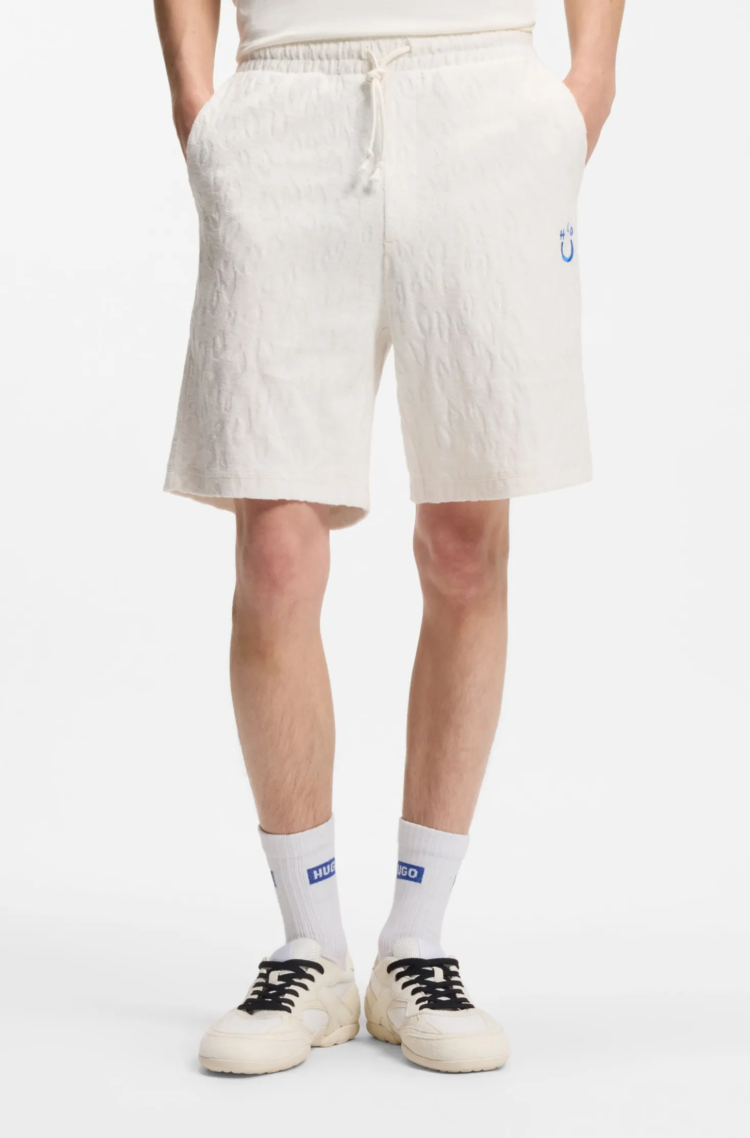 Cotton-towelling shorts with leopard jacquard