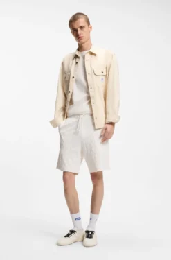 Cotton-towelling shorts with leopard jacquard