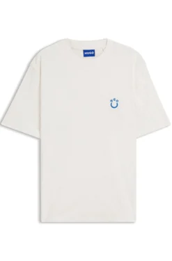 Cotton-towelling T-shirt with Happy HUGO