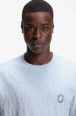 Cotton-towelling T-shirt with Happy HUGO