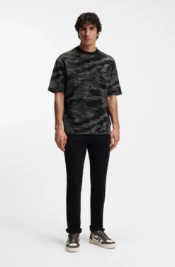 Cotton T-shirt with camouflage jacquard
