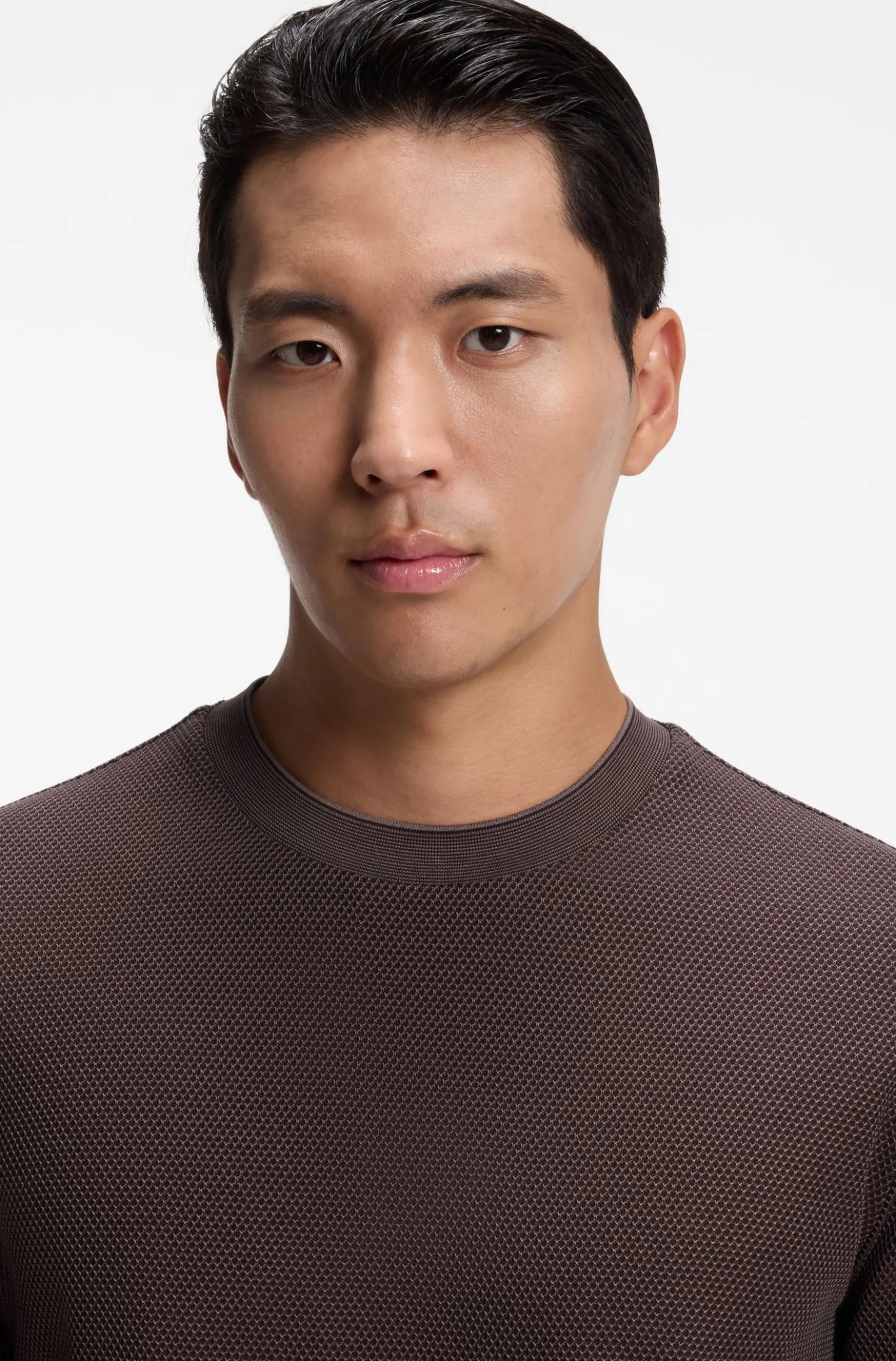 Cotton T-shirt with two-tone piqué structure