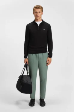 Cotton zip-neck sweater with contrast logo