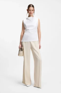 Cowl-neck asymmetric top in mercerised cotton