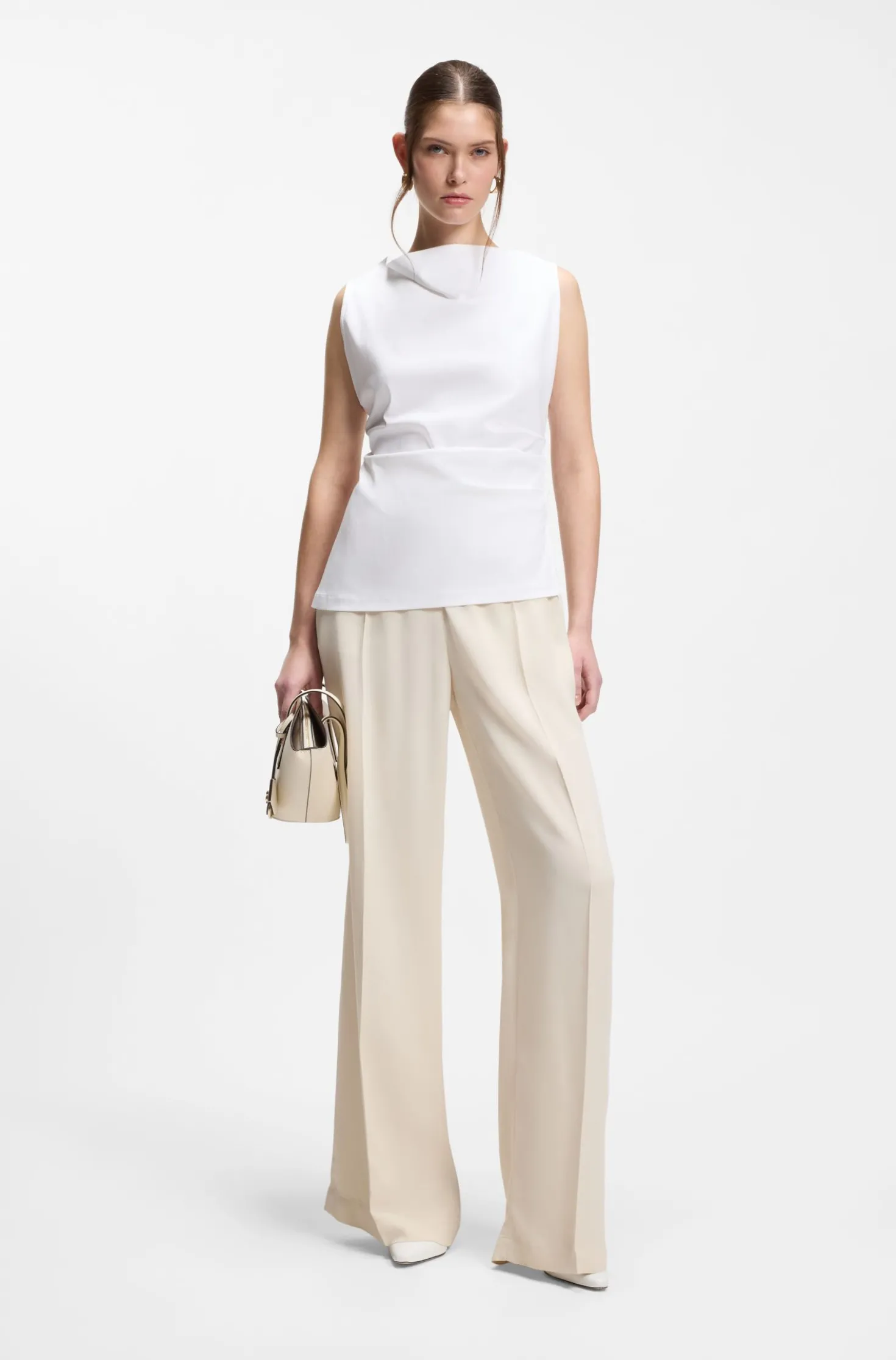 Cowl-neck asymmetric top in mercerised cotton