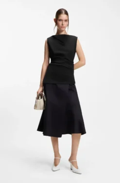 Cowl-neck asymmetric top in mercerised cotton