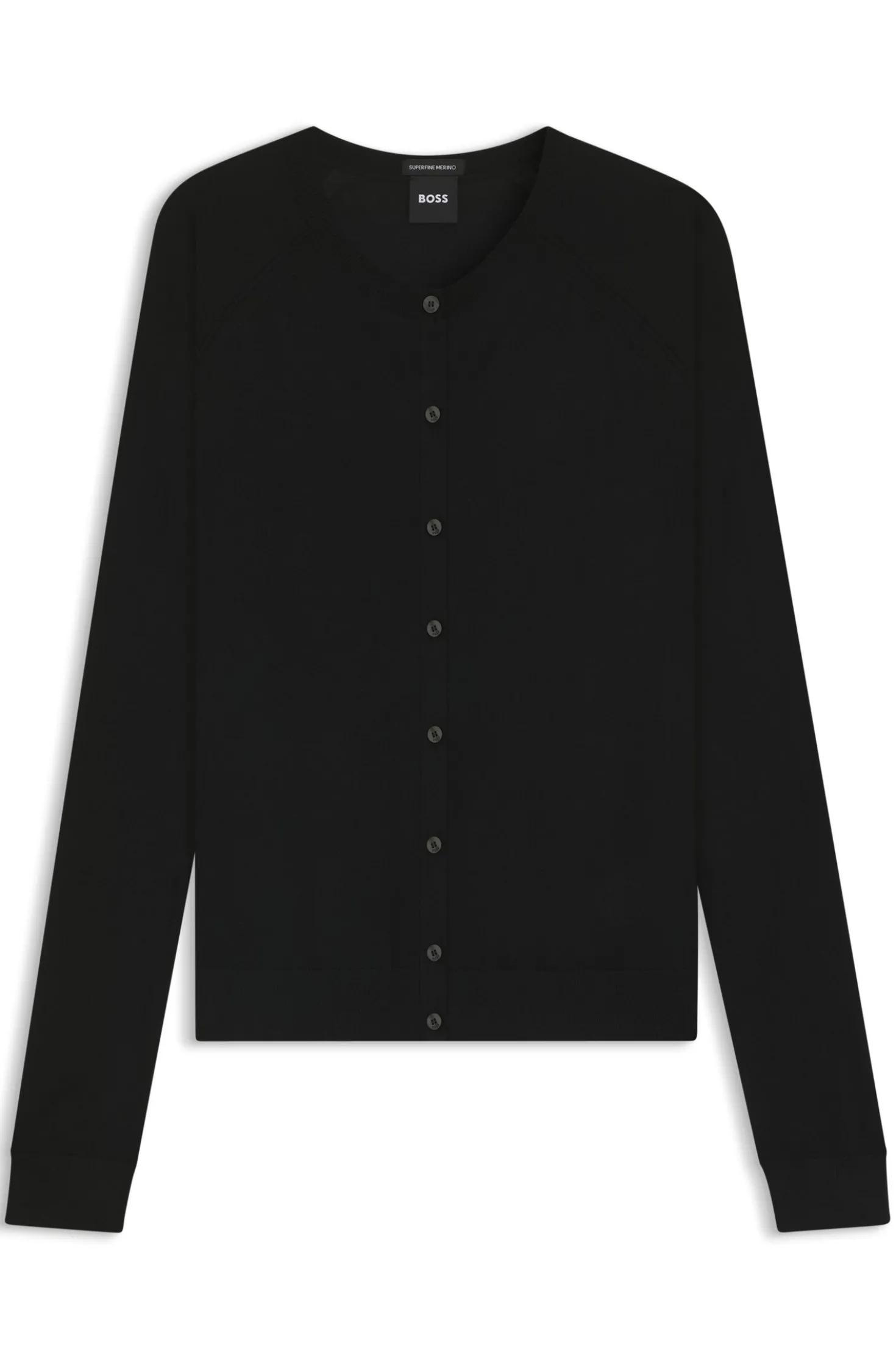 Crew-neck cardigan in superfine merino wool