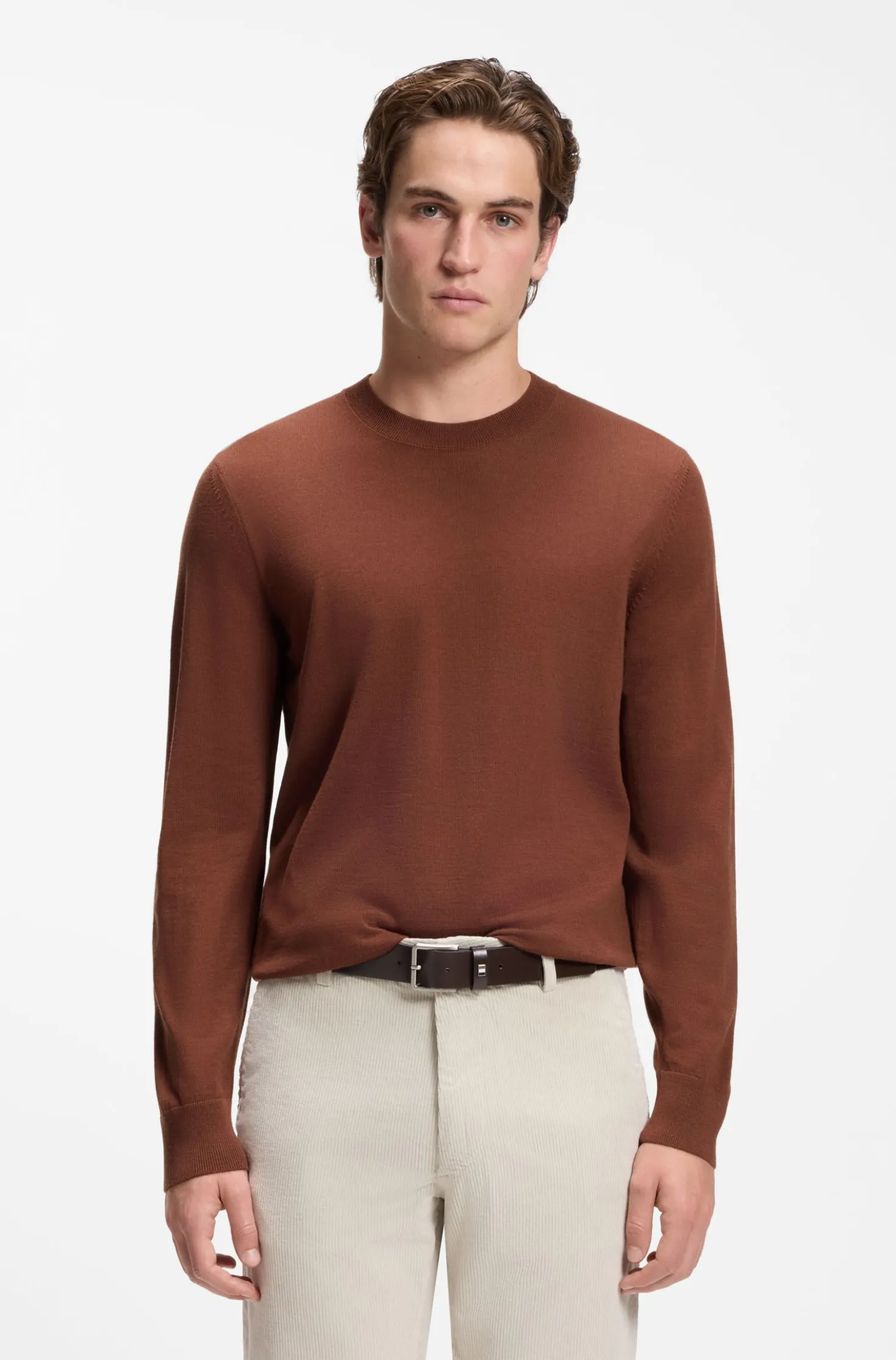 Crew-neck sweater crafted from virgin wool