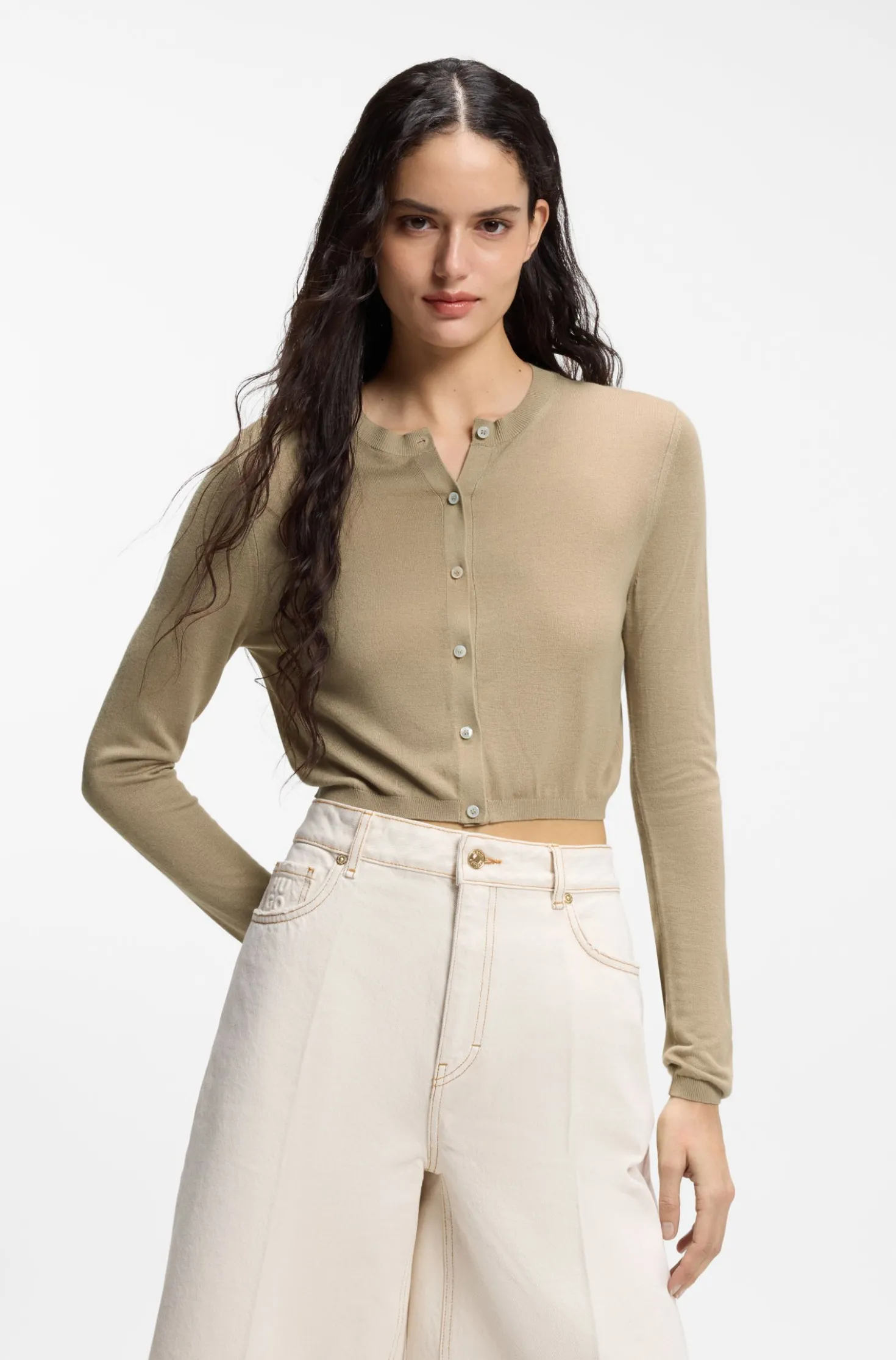 Cropped cardigan with rear ribbed detail