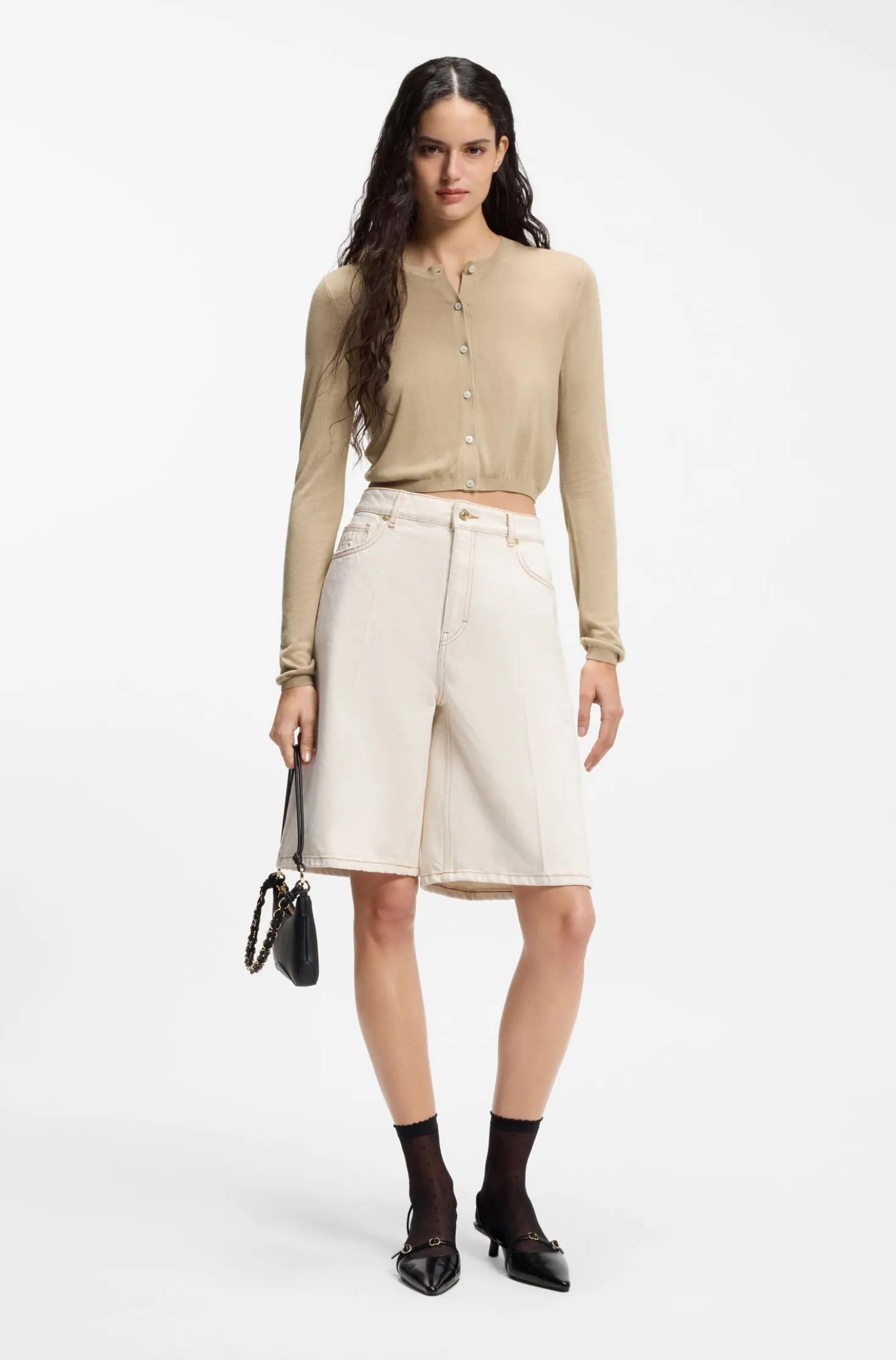 Cropped cardigan with rear ribbed detail