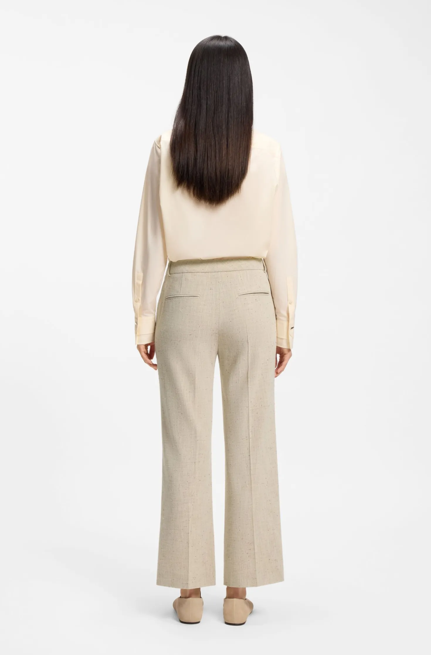 Cropped flared-fit trousers in a slub weave