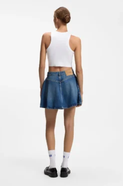 Cropped stretch-cotton tank top with blue logo label