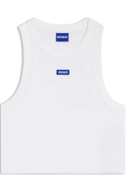 Cropped stretch-cotton tank top with blue logo label