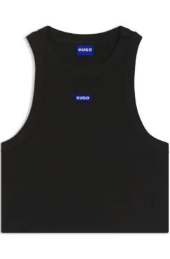 Cropped stretch-cotton tank top with blue logo label