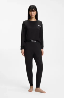 Cuffed pyjama bottoms in stretch jersey with logo waistband