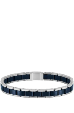 Cuff in silver-tone and blue-plated steel