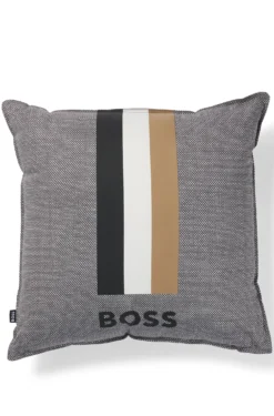 Cushion with signature stripe and logo