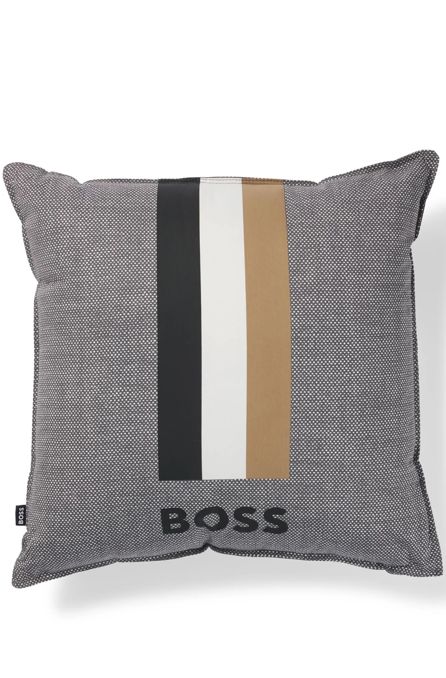 Cushion with signature stripe and logo