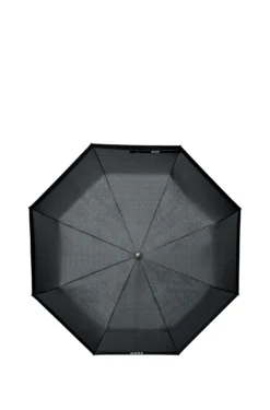 Dark-grey herringbone pocket umbrella with faux-leather handle