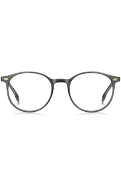 Dark-grey optical frames with gold-tone trims