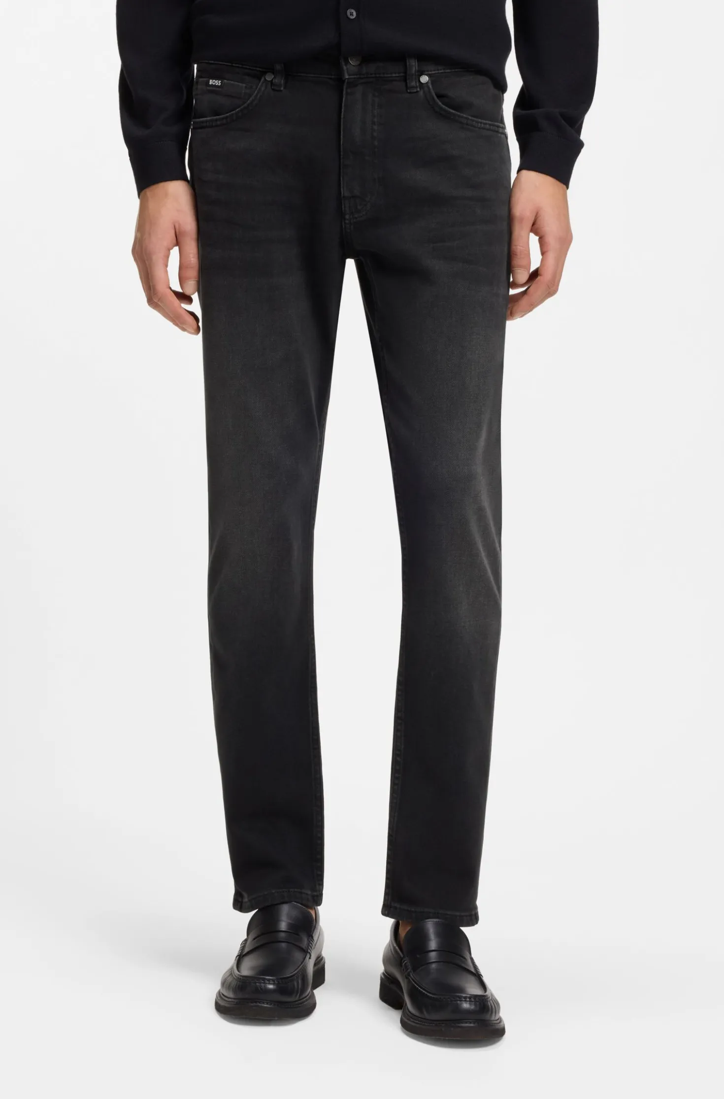 Delaware slim-fit jeans in black comfort-stretch denim