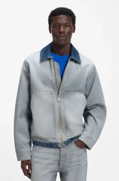 Denim jacket with inside-out styling