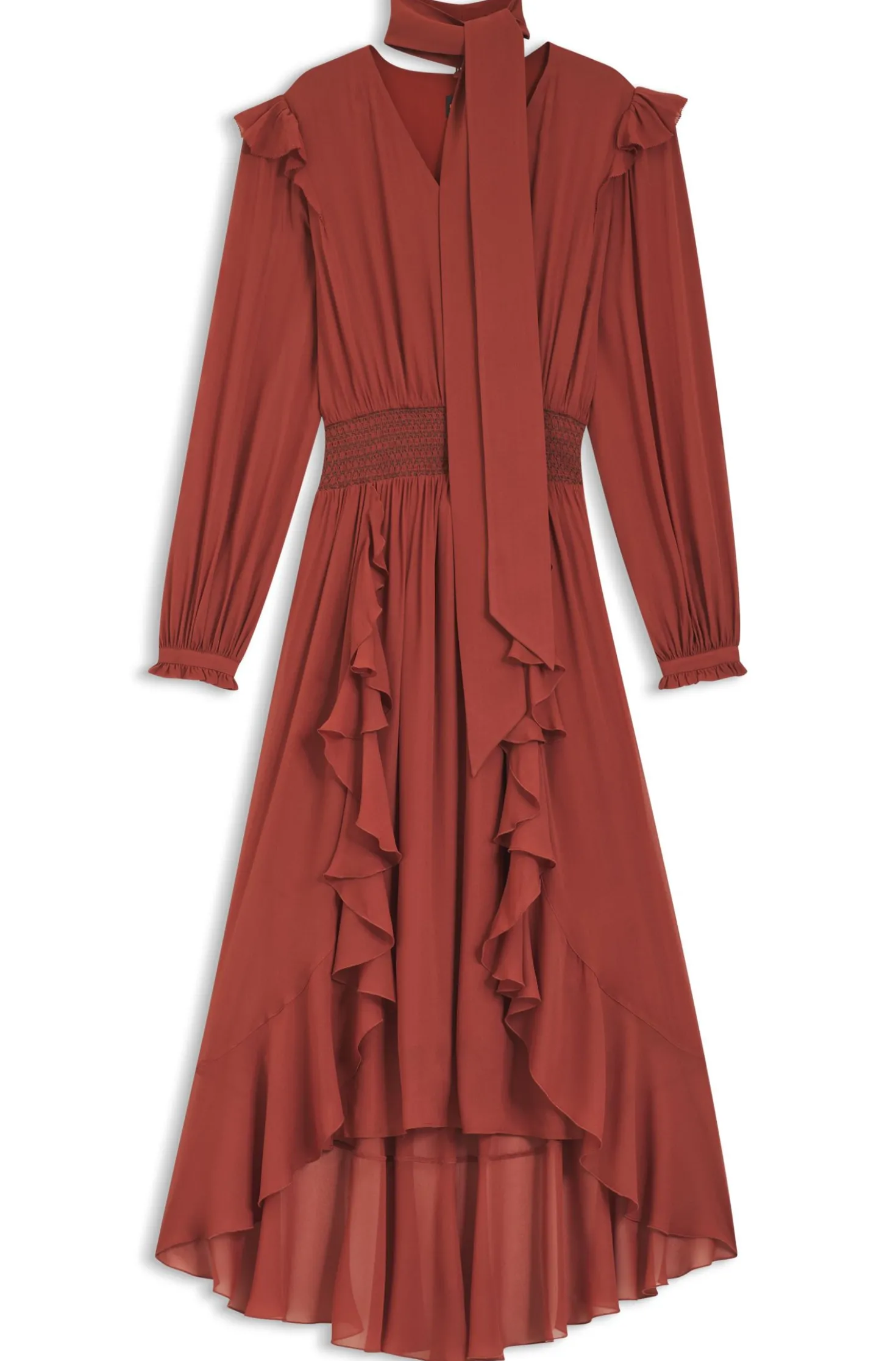 Detachable-scarf dress in crepe georgette