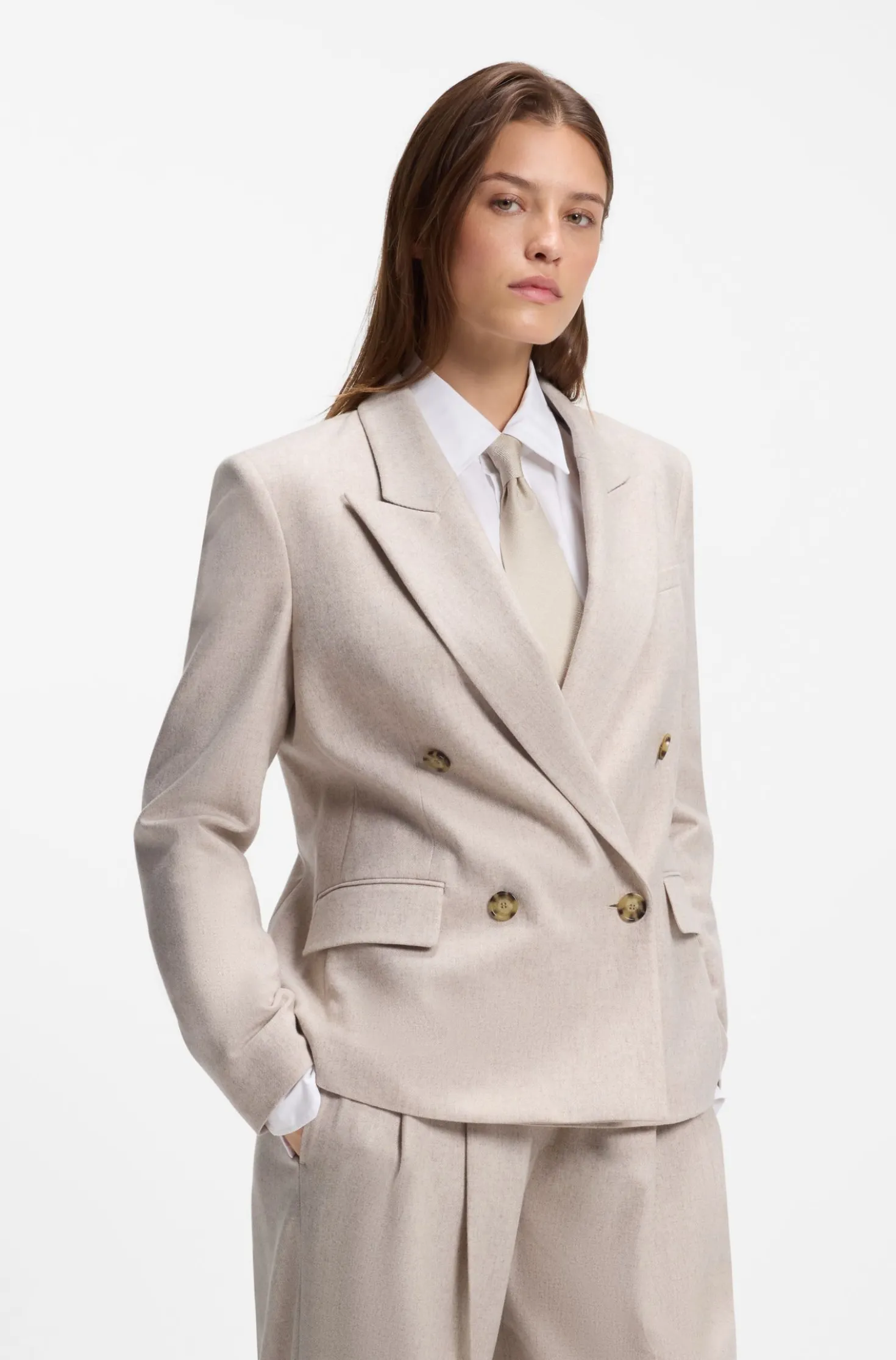 Double-breasted regular-fit blazer in melange flannel