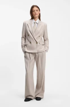 Double-breasted regular-fit blazer in melange flannel