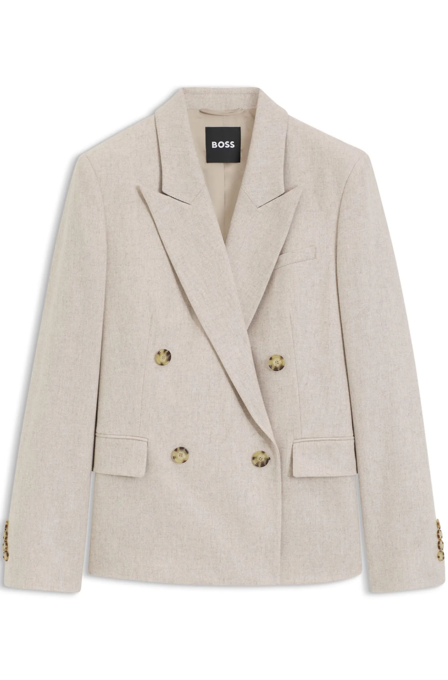 Double-breasted regular-fit blazer in melange flannel