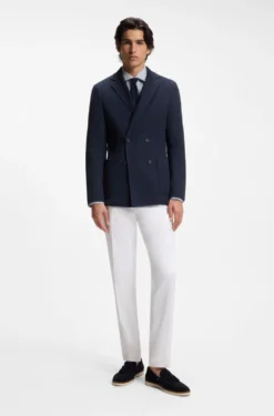 Double-breasted slim-fit blazer in patterned cotton