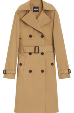 Double-breasted trench coat with buckled belt