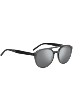 Double-bridge sunglasses in grey acetate with patterned temples