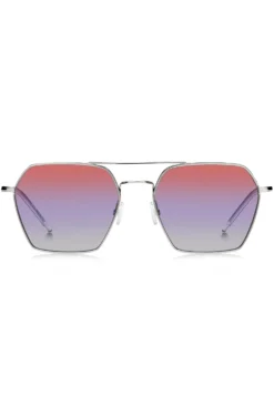 Double-bridge sunglasses with multicoloured lenses