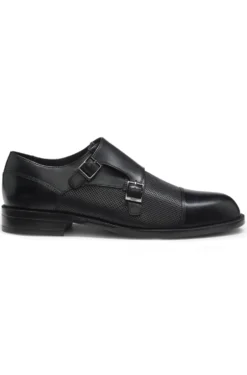 Double monk shoes in leather with perforated detail