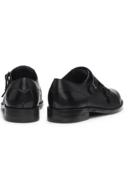 Double monk shoes in leather with perforated detail