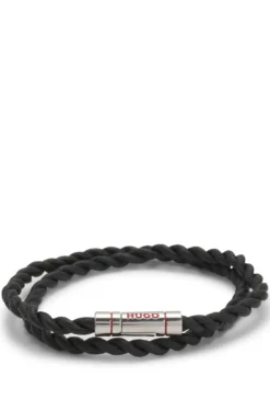 Double-wrap cuff in braided leather