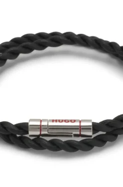 Double-wrap cuff in braided leather