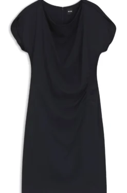 Drape-neckline dress with gathered detail