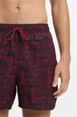 Drawcord swim shorts with all-over print