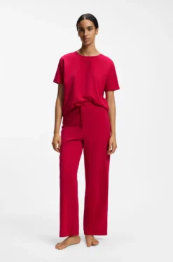Drawstring pyjama bottoms in stretch cotton with logo detail