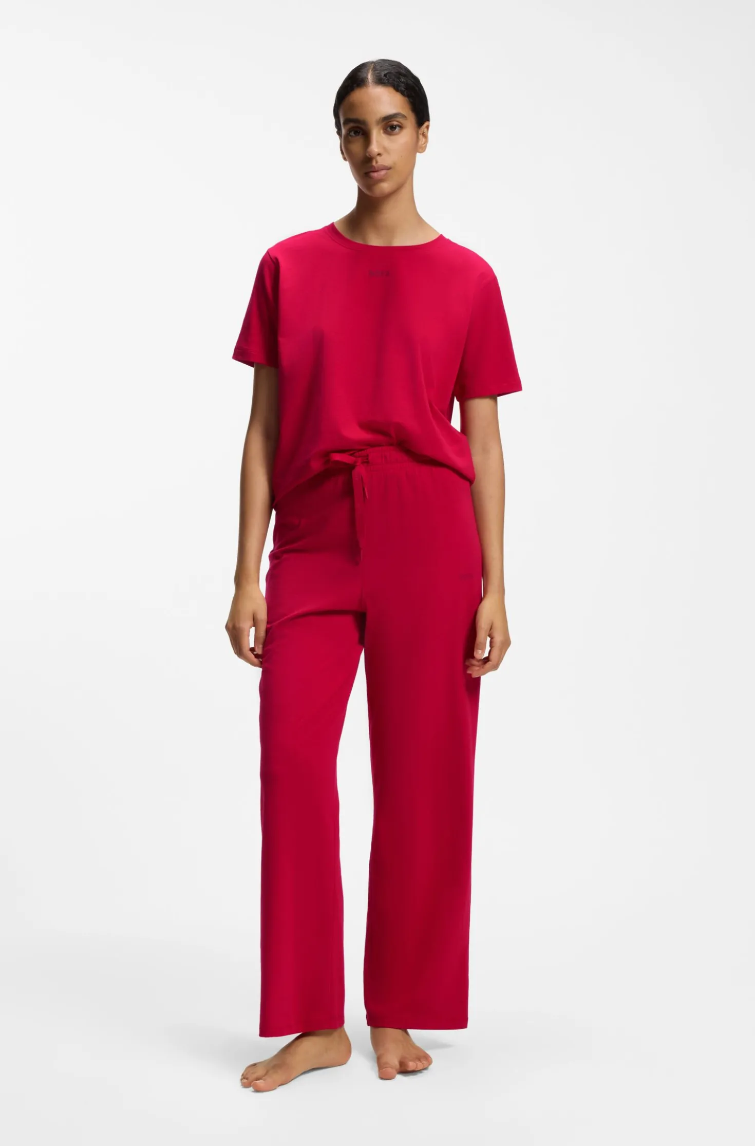 Drawstring pyjama bottoms in stretch cotton with logo detail