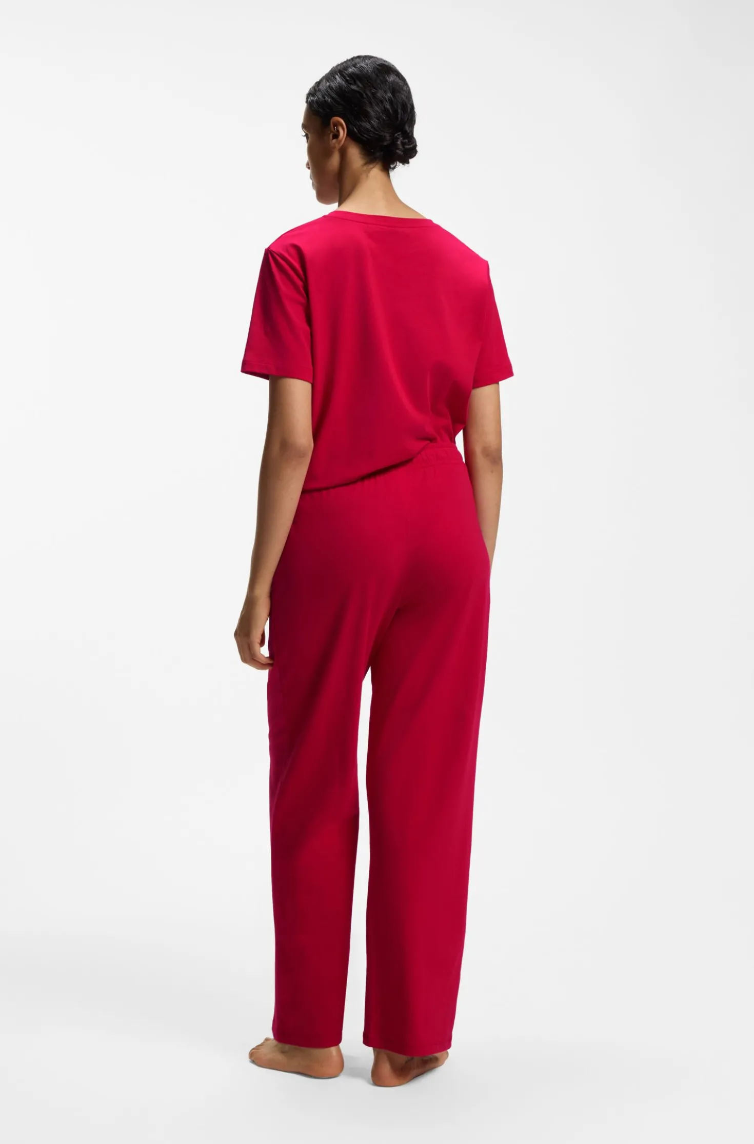 Drawstring pyjama bottoms in stretch cotton with logo detail