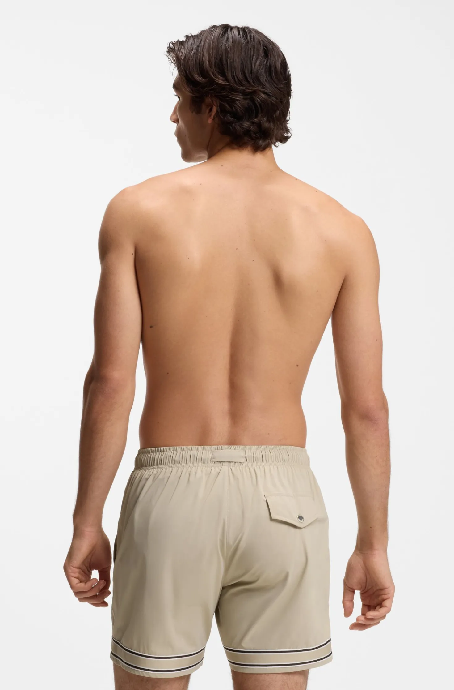 Drawstring swim shorts in stretch fabric with tape trim
