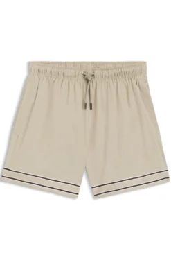 Drawstring swim shorts in stretch fabric with tape trim